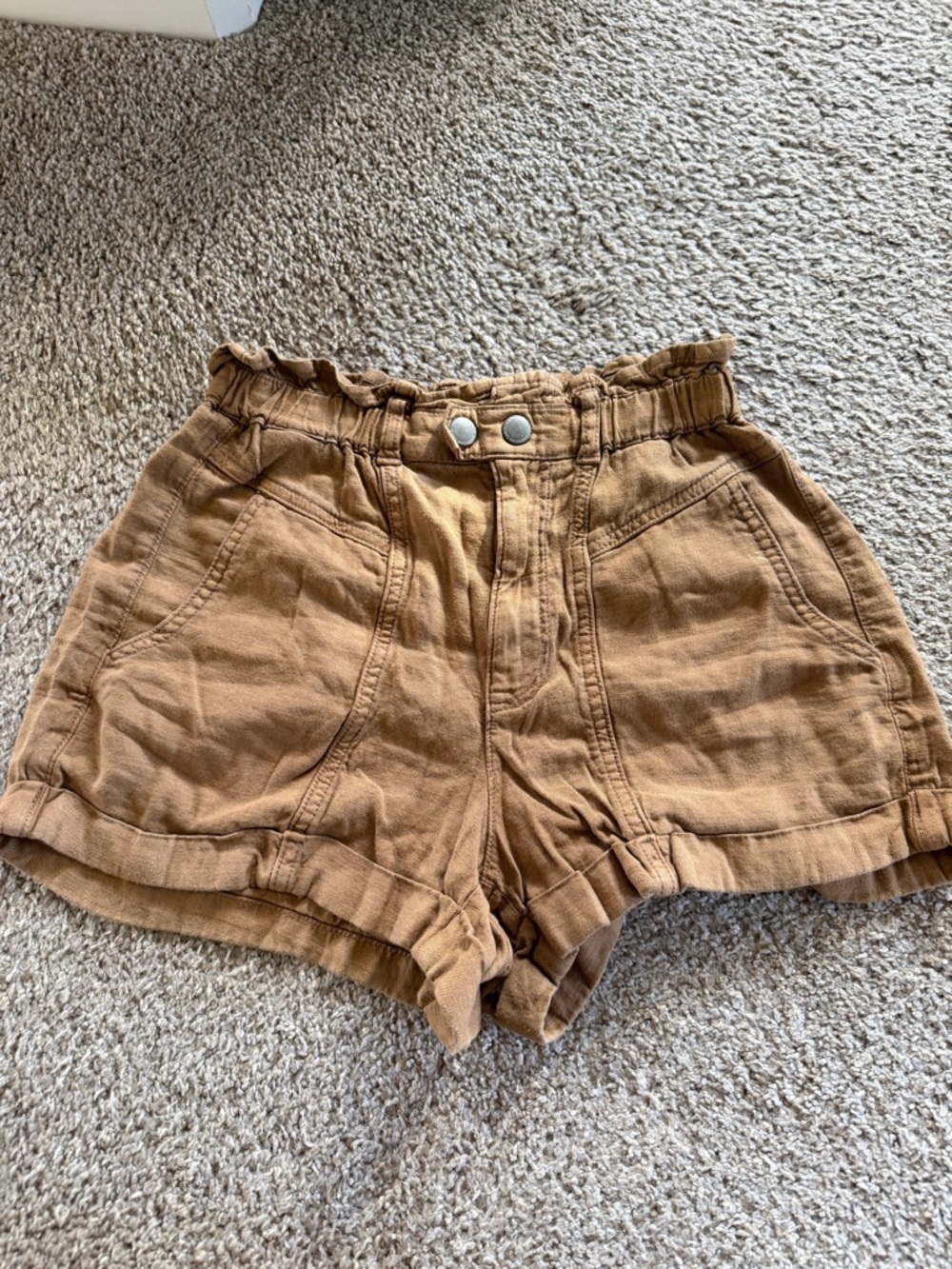 American Eagle Women’s High-Rise Paperbag Shorts in Brown